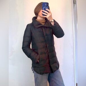 Eileen Fisher XS Gray Down Puffer Jacket High Collar Lightweight Minimalist